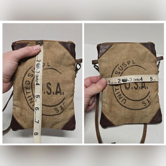 Mona B. USA Postage Stamp Vintage Look Distressed Cowgirl Crossbody Rustic Bag - Picture 8 of 9